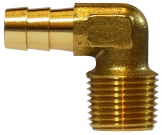 Midland Metal 32047 90 deg Elbow, 3/8 in Hose Barbed x 1/2 in Male NPTF, Brass