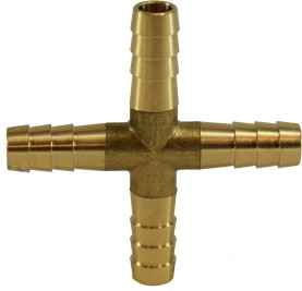 Midland Metal 32610 Pipe Cross, 3/8 in Hose Barbed x 3/8 in Hose Barbed x 3/8 in Hose Barbed x 3/8 in Hose Barbed