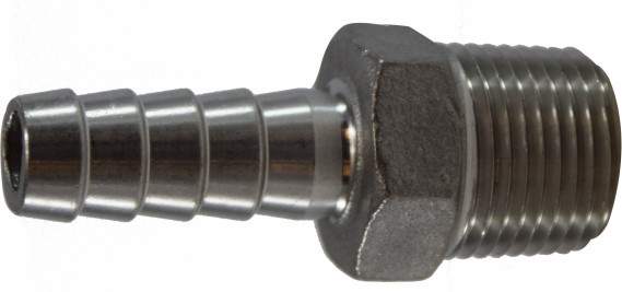 Midland Metal 973952 Adapter, 3/8 in Hose Barbed x 3/8 in MIP, Stainless Steel
