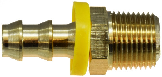 Midland Metal 30216 Straight Adapter, 1/2 in Push-On Hose Barbed x 1/4 in MNPTF, Brass