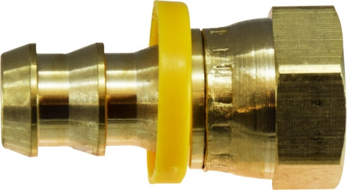 Midland Metal 30230 Adapter, 1/4 in Push-On Hose Barbed x 1/4 in Female SAE 45 deg/37 deg JIC Swivel, Brass