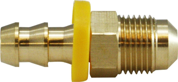 Midland Metal 30240 Adapter, 1/4 in Push-On Hose Barbed x 1/4 in SAE 45 deg Male Flared, Brass