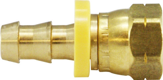 Midland Metal 30253 Swivel Connector, 1/4 in Push-On Hose Barbed x 3/8 in Female SAE 45 deg Flared, Brass