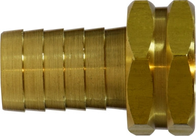 Midland Metal 30032 Straight Hex Swivel Adapter, 1/2 in Garden Hose Barbed x 3/4 in FGH, Brass