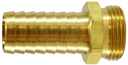 Midland Metal 30571 Long Shank Hex Adapter, 5/8 in Garden Hose Barbed x 3/4 in MNPSM, Brass