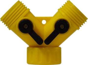 Midland Metal 30160 Wye Connector with 2-Way Hose Shut-Off, 3/4 in FGH x 3/4 in MGH x 3/4 in MGH, Plastic