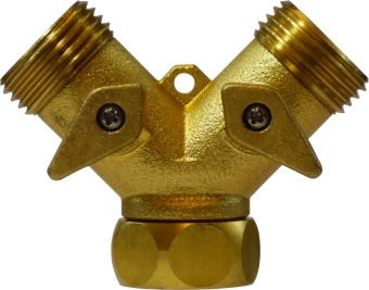 Midland Metal 30627 Swivel Wye Connector with 2-Way Hose Shut-Off and Brass Levers, 3/4 in FGH x 3/4 in MGH