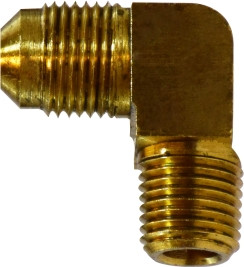 Midland Metal 10298B 90 deg Barstock Elbow, 1/2 in Male Flared x 1/4 in Male NPTF, Brass