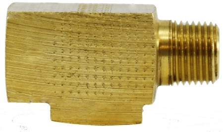 Midland Metal 12121 Run Tee, 3/8 in Inverted Flared x 1/4 in MNPTF x 3/8 in Inverted Flared, Brass