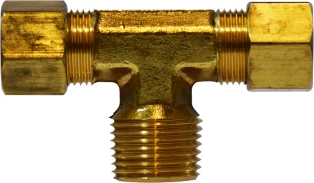 Midland Metal 18298 Branch Tee, 3/8 in Tube OD x 3/8 in Tube OD x 1/2 in Male NPTF, Brass