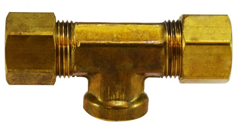 Midland Metal 18323 Branch Tee, 3/8 in Compression x 3/8 in Compression x 3/8 in FNPTF, Brass