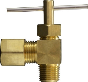 Midland Metal 26011 Angle Needle Valve with 26003 Captive Sleeve Nut, 1/4 x 1/8 in Nominal, -65 to 250 deg F