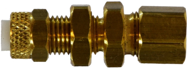 Midland Metal Poly-Flo 20333 Bulkhead Union, 1/4 in Tube OD x 1/4 in Compression, Brass