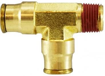 Midland Metal 20100 Fixed Run Tee, 3/8 in Tube OD x 3/8 in Tube OD x 1/4 in Male NPTF, Brass