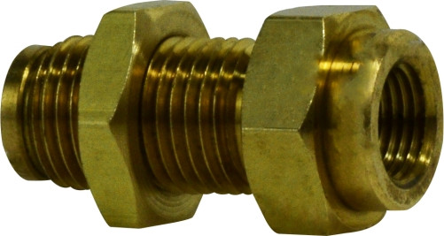 Midland Metal 20171 Bulkhead Union, 1/4 in Push-In Tube x 1/4 in FIP, Brass