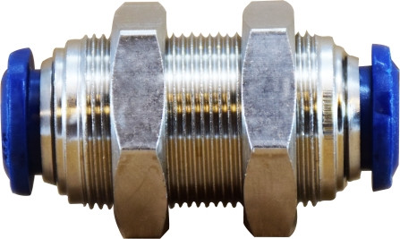 Midland Metal 20123N Bulkhead Union, 5/16 in Push-In x 5/16 in Push-In, Brass, Nickel-Plated