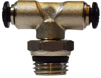 Midland Metal 20684N Swivel Branch Tee, 8 mm Push-In x 1/4 in MNPT Global x 8 mm Push-In, Brass, Nickel-Plated