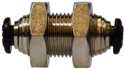 Midland Metal 20734N Bulkhead Straight Union, 6 mm Push-In x 6 mm Push-In, Brass, Nickel-Plated
