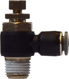 Midland Metal 20727C Elbow with Flow Control Valve, 1/4 in Tube OD x 1/8 in Male NPTF, Composite