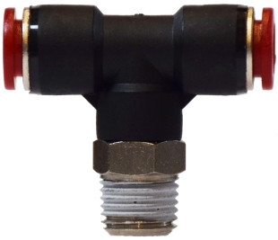Midland Metal 20685 Swivel Branch Tee, 8 mm Push-In x 3/8 in Push-In x 8 mm Male BSPT, Composite, Nickel-Plated