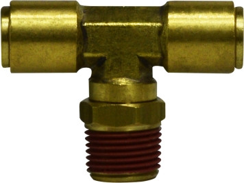 Midland Metal 720604S Swivel Branch Tee, 3/8 in Push-In x 1/4 in MPT x 3/8 in Push-In, Brass