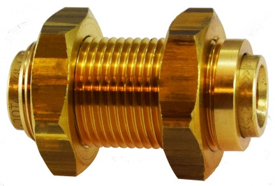 Midland Metal 820400 Bulkhead Union, 1/4 in Push-In x 1/4 in Push-In, Brass