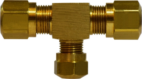 Midland Metal 38049 Reducing Branch Tee, 3/8 in Tube OD x 3/8 in Tube OD x 1/4 in Tube OD, Brass