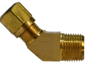 Midland Metal 38152 45 deg Elbow, 3/8 in Tube OD x 3/8 in Male NPTF, Brass