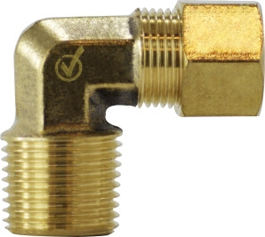 Midland Metal 18234LF 90 deg Elbow, 3/8 in Compression x 3/8 in MNPTF, Brass