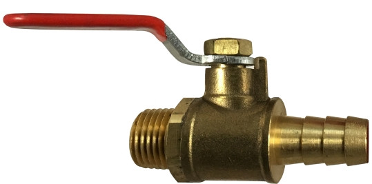 Midland Metal 944139 Mini Ball Valve, 1/2 in Nominal, MIP x Hose Barbed, 200 psi WOG Pressure