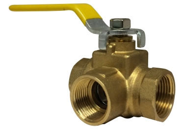 Midland Metal 940465 Side Outlet Ball Valve, 3/8 in Nominal, FPT, 3-Way -Port/Way, 600 psi WOG Pressure