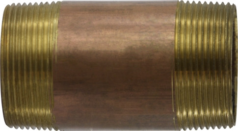 Midland Metal 40187 Seamless Pipe Nipple, 2-1/2 in MPT x 2-1/2 in MPT, 6 in, Brass