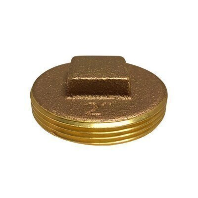 Midland Metal 970301 Raised Head Cleanout Plug, 2 in MPT, Brass