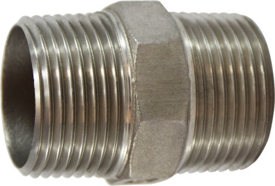Midland Metal 63725 Hex Nipple, 1 in MPT x 1 in MPT, Stainless Steel