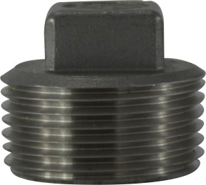Midland Metal 62655 Cored Square Head Plug, 1 in MPT, Stainless Steel, 150 lb