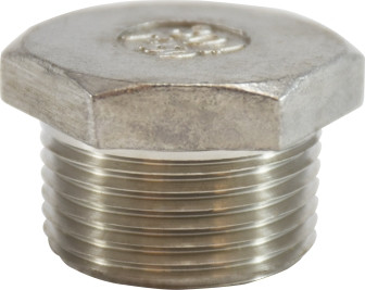Midland Metal 62633 Cored Hex Head Plug, 1/2 in MPT, Stainless Steel, 150 lb