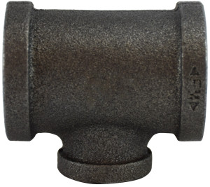 Midland Metal 65322 Reducing Tee, 1-1/2 in FPT x 1-1/2 in FPT x 1-1/4 in FPT, Iron, Black, 150 lb