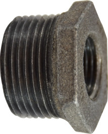 Midland Metal 65512 Reducer Hex Bushing, 1 in MPT x 1/2 in FPT, Iron, Black