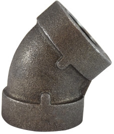 Midland Metal 69187 45 deg Elbow, 1-1/2 in FPT x 1-1/2 in FPT, Iron, Black, SCH 80/XH Schedule, 300 lb