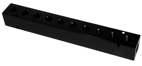 Midland Metal 28456 10 Port Manifold, 1/4 in Inlet, 1/8 in Outlet, FPT, Aluminum