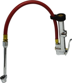 Midland Metal 320011 Inflator with Gauge and Sight Glass, 10 to 120 psi, 12 in L Hose, 1/4-18 in Thread, Steel