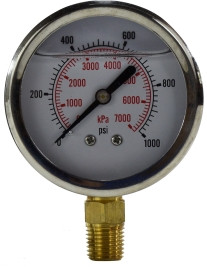 Midland Metal 80100 Pneumatic Pressure Gauge, 2-1/2 in Dial, 0 to 1000 psi Measuring Range, +/-1.5 % Accuracy