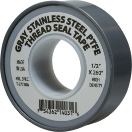 Midland Metal 982136 Stainless Steel Thread Seal Tape, 4 mil Thick, 1/2 in W, 520 in L, Gray, PTFE