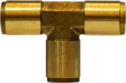 Midland Metal 20028 Union Tee, 1/4 in Push-In x 1/4 in Push-In x 1/4 in Push-In, Brass