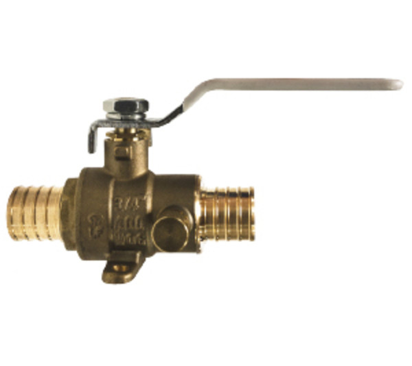 Midland Metal 945651LF Ball Valve with Waste Drain and Drop Ear, 3/4 in Nominal, PEX x PEX