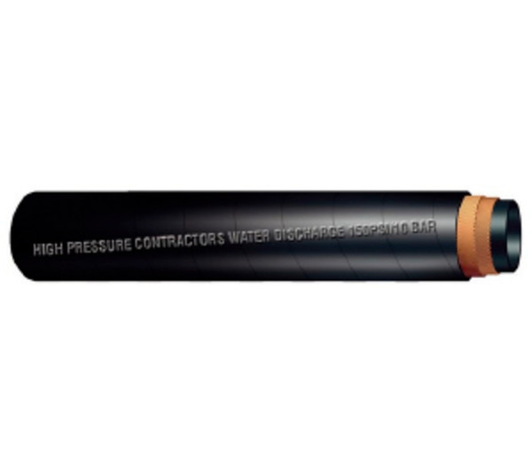 Buchanan Rubber HPCWB-200 High Pressure Contractor's Water Discharge Hose, 100 ft L, 150 psi, Rubber Tube, Black