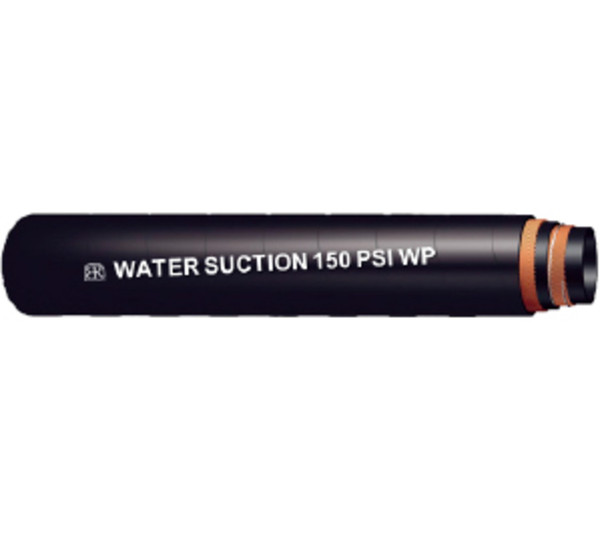 Buchanan Rubber WSB-200 Water Suction Hose, 100 ft L, 150 psi, Rubber Tube, Black