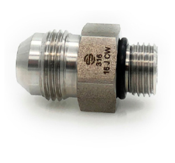 Stainless Adapters SS6400-12-08 Pipe Adapter, 3/4 in 37 deg JIC Male Flared x 1/2 in Male ORB, Stainless Steel