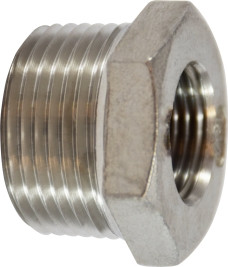 Midland Metal 62552 Reducer Hex Bushing, 4 in MPT x 1-1/4 in FPT, Stainless Steel, 150 lb