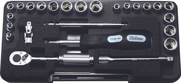 Ko-ken P2201AM 1/4 Sq. Dr. Socket set   6 point  Plastic Case 25 pieces